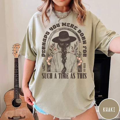 Comfort Colors tee in Khaki featuring boho style graphic of a woman in a hat with flowers