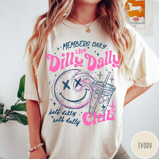 Comfort Colors tee in Ivory featuring retro style graphic with a smiley face and iced coffee cup
