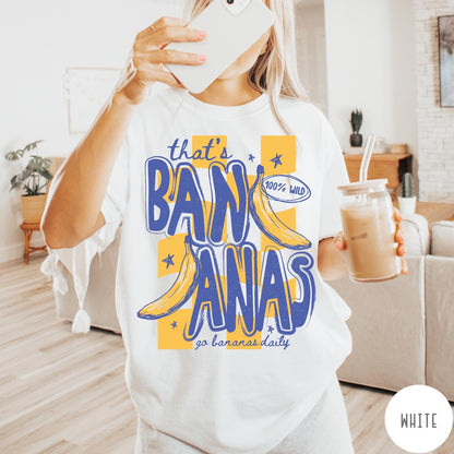 Comfort Colors tee in White featuring retro style graphic with bananas and text that says that's bananas
