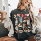 Comfort Colors tee in Pepper featuring vintage Valentine collage graphic with cherubs, flowers, cats, and romantic symbols