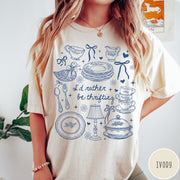Comfort Colors tee in Ivory featuring line art style thrifting and antique home goods graphic design