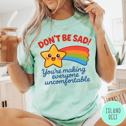Comfort Colors tee in Island Reef featuring cute shooting star graphic with Don't Be Sad text