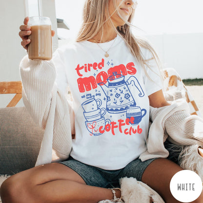 Comfort Colors tee in White featuring coffee themed graphic with teapot and stacked mugs and text design