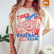 Comfort Colors tee in Ivory featuring baseball mom life graphic with glove, ball, cap, and iced coffee