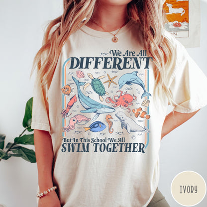 Comfort Colors tee in Ivory featuring vintage style graphic with ocean animals including a whale and octopus