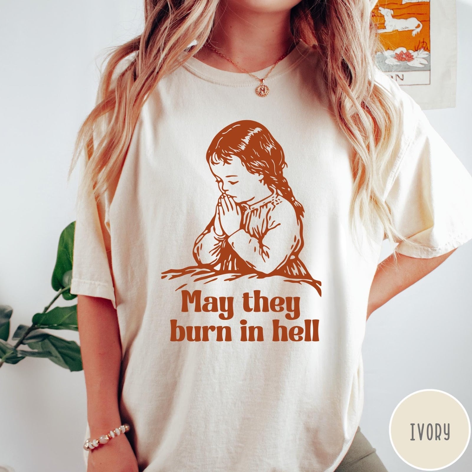Comfort Colors tee in Ivory featuring vintage style graphic of a child praying with text below