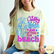 Comfort Colors tee in Butter featuring beach style graphic with lobster and If Crabby text