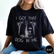 Comfort Colors tee in Black featuring graphic style X-ray ribcage with a small dog sitting inside.