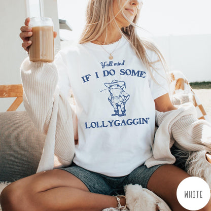 Comfort Colors tee in White featuring western style graphic of a frog wearing a cowboy hat and boots