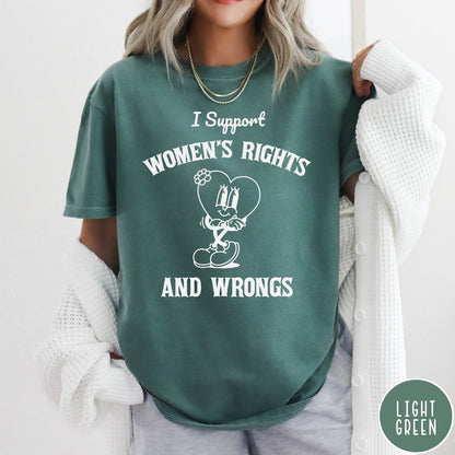 Comfort Colors tee in Light Green featuring retro style heart mascot graphic with women's rights text