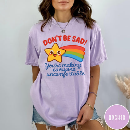 Comfort Colors tee in Orchid featuring cute shooting star graphic with Don't Be Sad text
