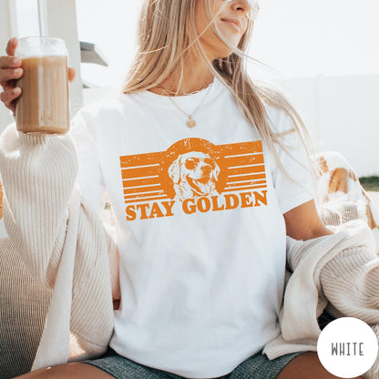 Comfort Colors tee in White featuring vintage style graphic of a Golden Retriever wearing sunglasses and text