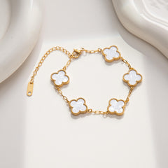 Multi-Color Clover Chain Bracelet - Gold Plated Stainless Steel