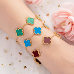 Multi-Color Clover Chain Bracelet - Gold Plated Stainless Steel
