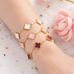 Multi-Color Clover Chain Bracelet - Gold Plated Stainless Steel
