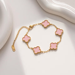 Multi-Color Clover Chain Bracelet - Gold Plated Stainless Steel