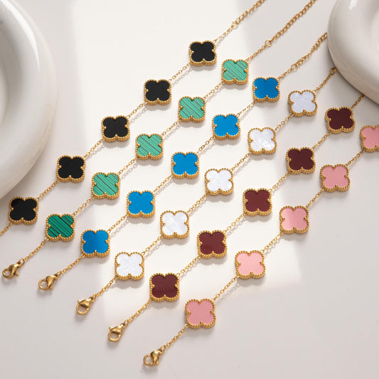 Multi-Color Clover Chain Bracelet - Gold Plated Stainless Steel